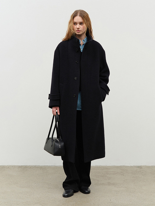 UNISEX STAND COLLARED WOOL COAT NAVY_UDCO4D126N2