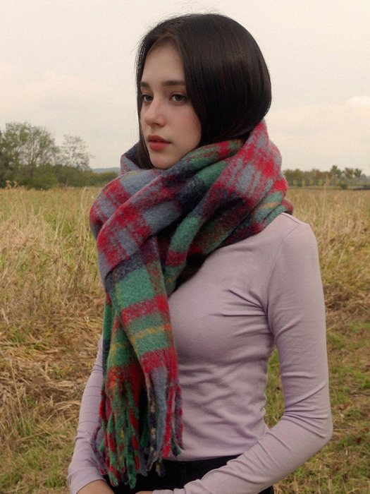 Cozy Check Wool Muffler - Green