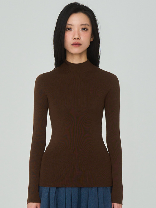 Half Turtleneck Ribbed Red-brown Knit