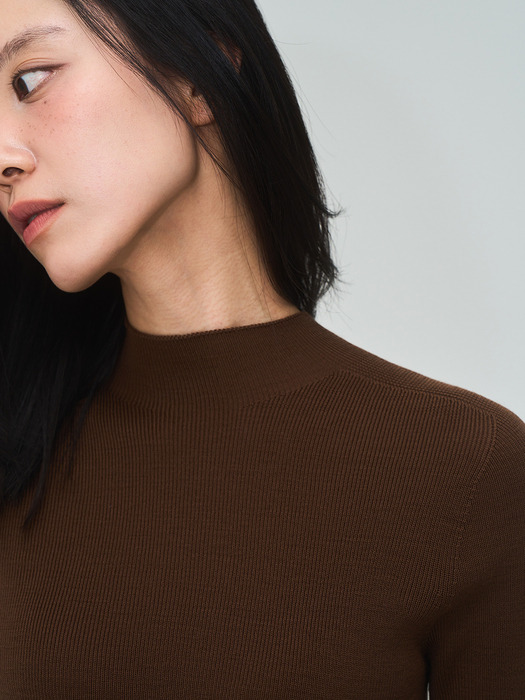 Half Turtleneck Ribbed Red-brown Knit