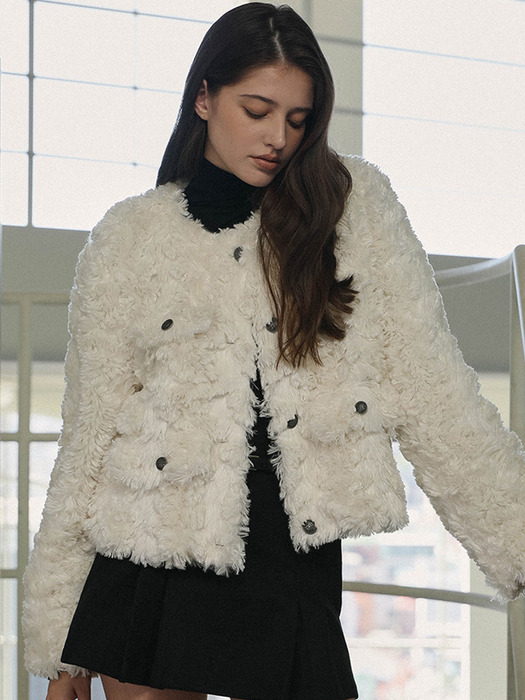 Round Fur Tweed Jacket [Ivory]