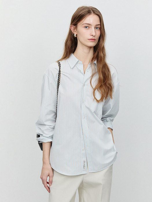 UNISEX OVERSIZED STRIPED SHIRT MISTYBLUE STRIPE_UDSH5A104B1