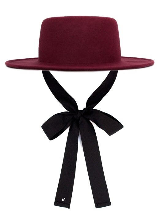 LAMBS WOOL BOATER HAT_BURGUNDY_face ribbon