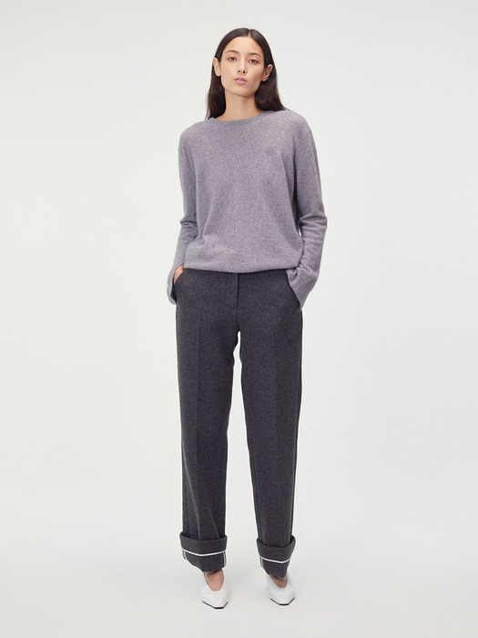 CONTRAST PIPING CUFFS TROUSERS (CHARCOAL)