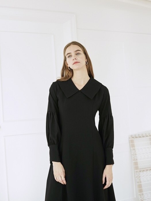 BIG COLLAR PUFF DRESS BLACK