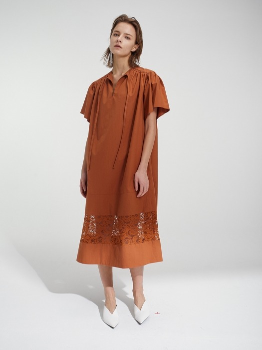 LACE BLOCK MAXI DRESS TERRACOTTA