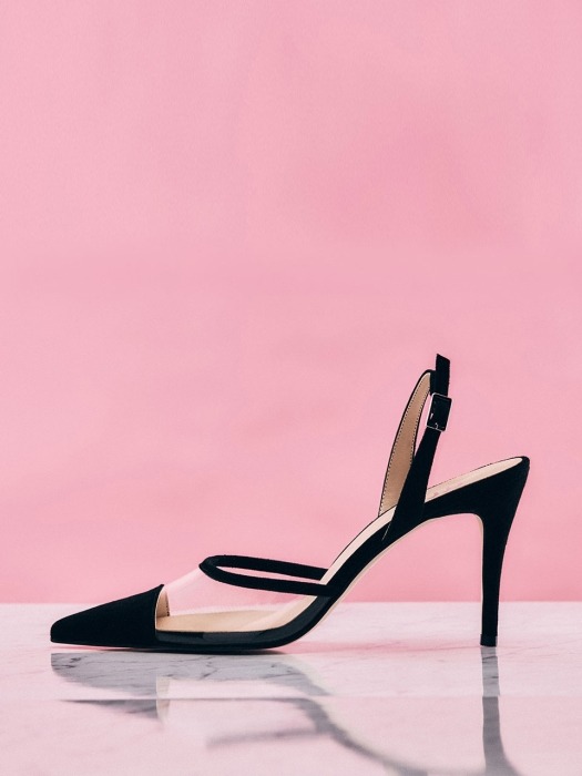 Clear Slingback (Black Suede)