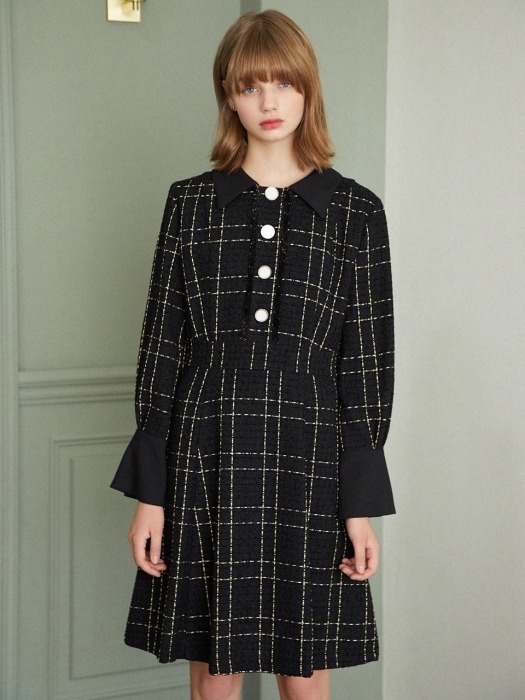 Tweed Button Dress_Black