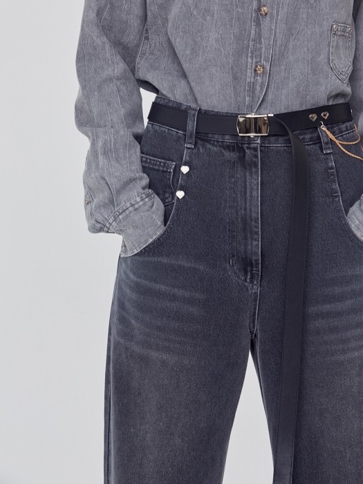 Wide Fit Washing Denim Pants