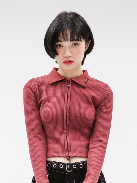 RNHI COLLAR ZIP UP SLIM TOP [WINE]