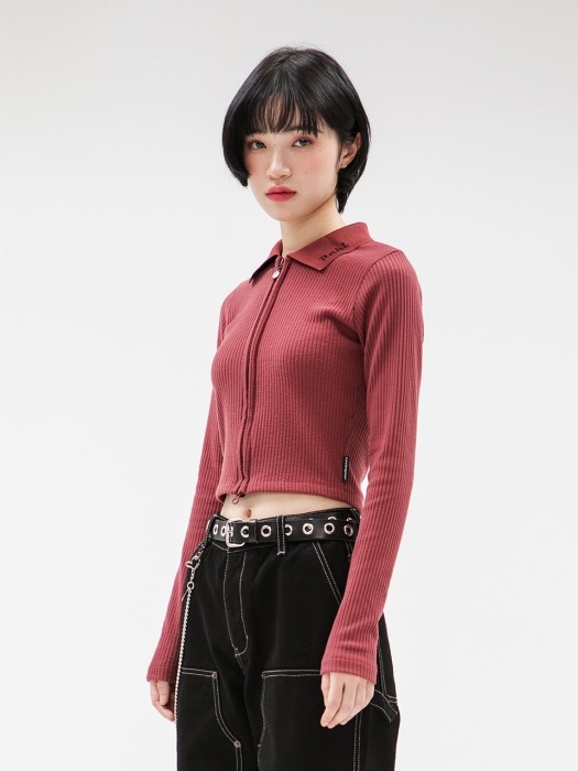 RNHI COLLAR ZIP UP SLIM TOP [WINE]