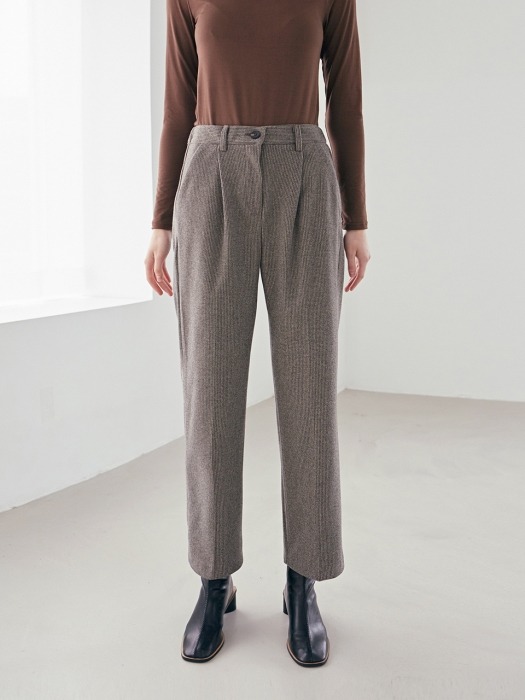 HIGH PINTUCK WOOL PANTS_BROWN