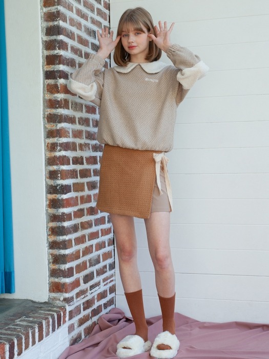 TWISTED KNIT WRAP SKIRT_BROWN