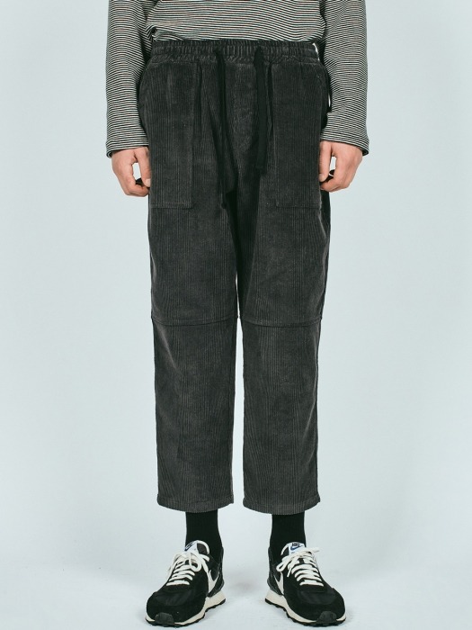 CORDUROY CROPPED BAND PANTS CHARCOAL