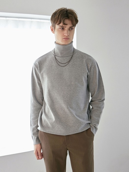 DOUBLE TURTLE LONG KNIT_GRAY