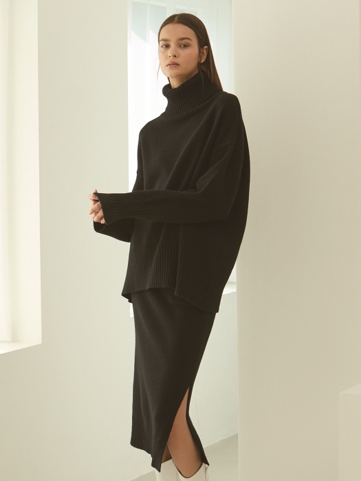 [SET] BLACK CASHMERE WOOL TURTLENECK KNIT&SKIRT