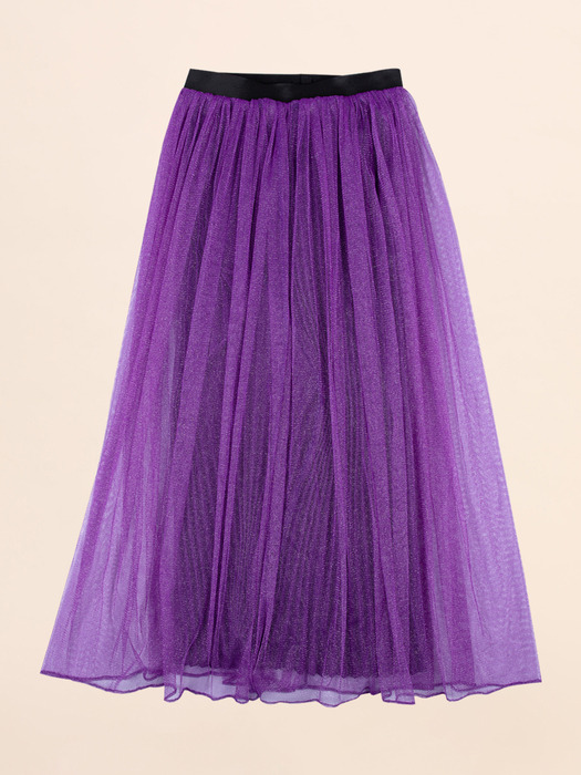 Purple Mesh Pleats Long Skirt