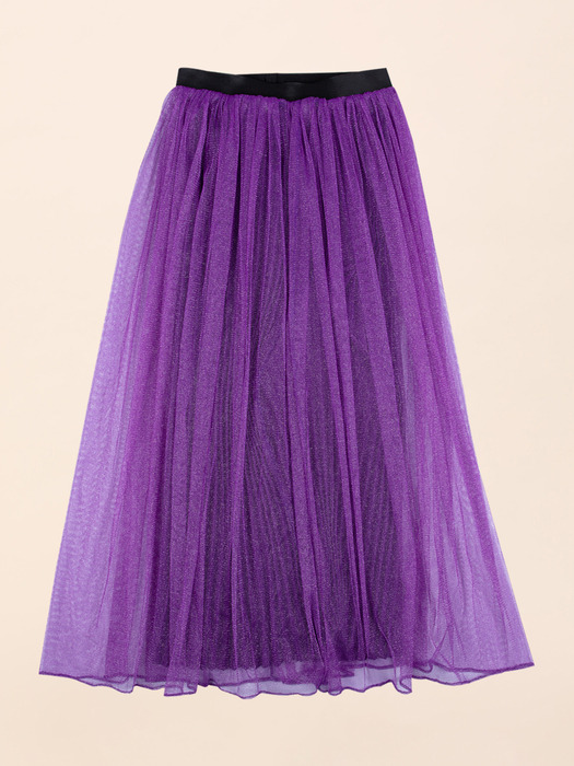 Purple Mesh Pleats Long Skirt