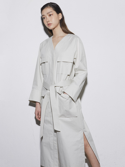 [EXCLUSIVE] Pocket belted cotton twill dress 