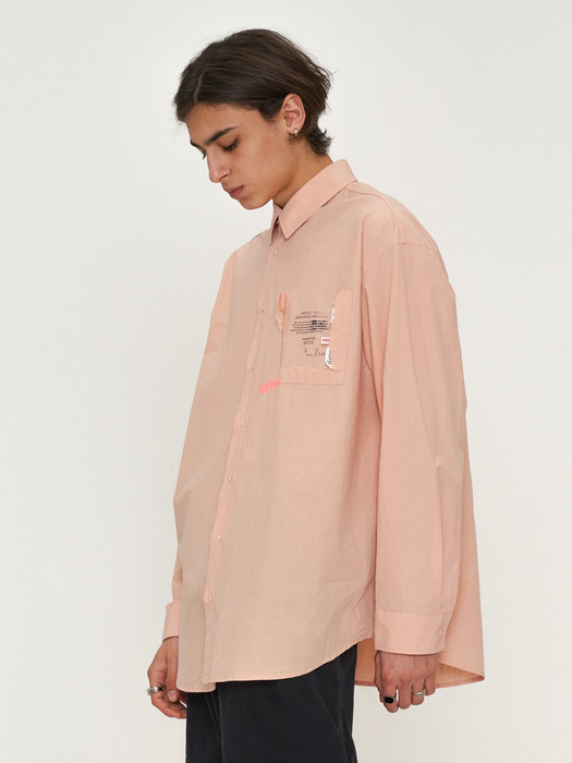 OVER FIT EMBROIDERY W/S BEIGE/PINK SHIRT