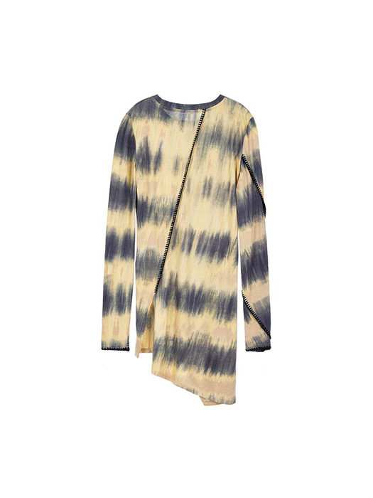 TIEDYE BLANKET STITCHED ASYMMETRIC T-SHIRTS atb404w(DARK BLUE)