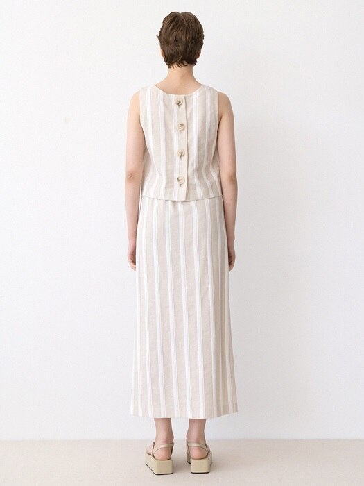 slit banding linen skirt (stripe)