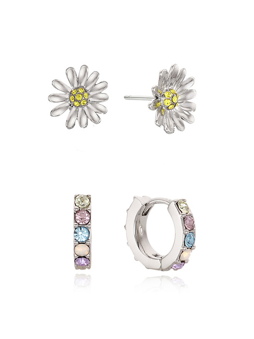 [SET]Pastel Mini Hoop Earring+Mini Daisy Post Earring