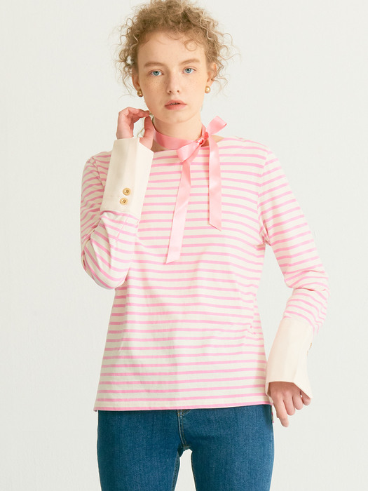 Stripe Cuffs T_ Pink