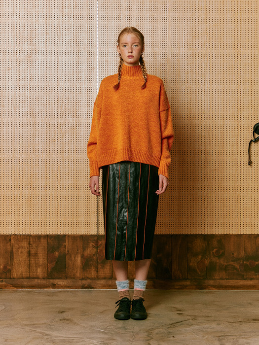 Colour Edges Eco Leather Skirt_Black+Autumnal Brown