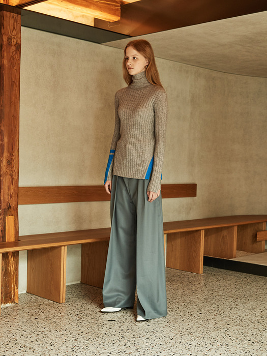 PIET Contrast-Cuffs Turtle Neck Knit_Melange Gray