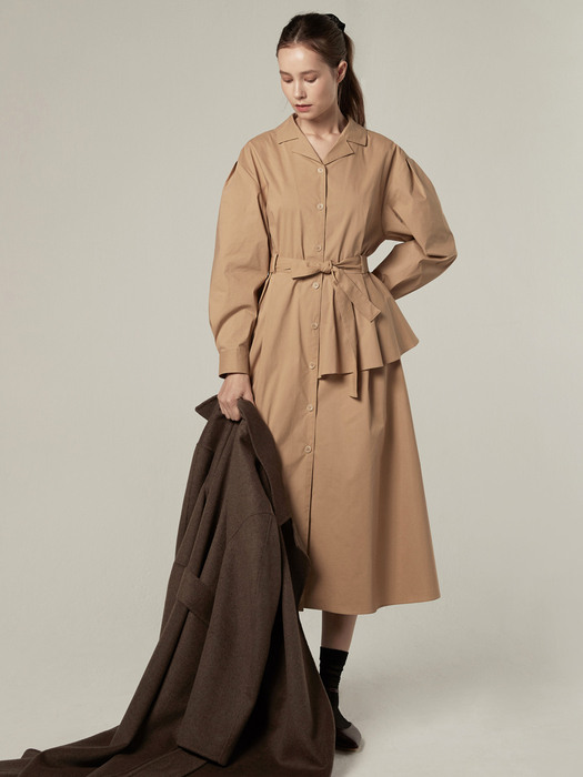 [EXCLUSIVE] Flare shirts dress - Beige