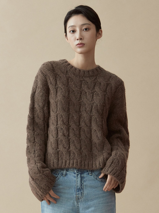 V.alpaca twist knit (brown)