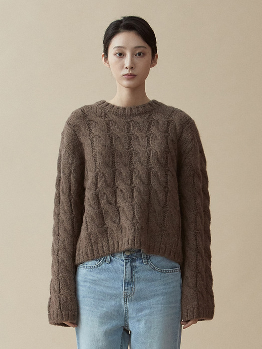 V.alpaca twist knit (brown)