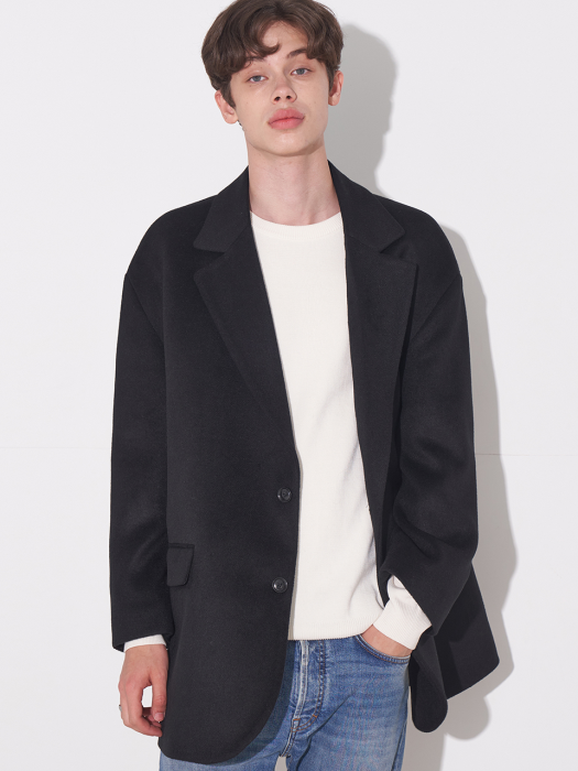 OVERFIT WOOL BLEND SINGLE HALF COAT_BLACK