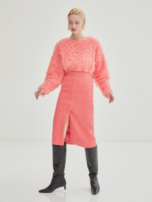 Curly Fur Knit Top - Pink