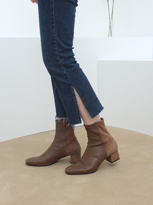 Bi-leather Socks Boots_Brown