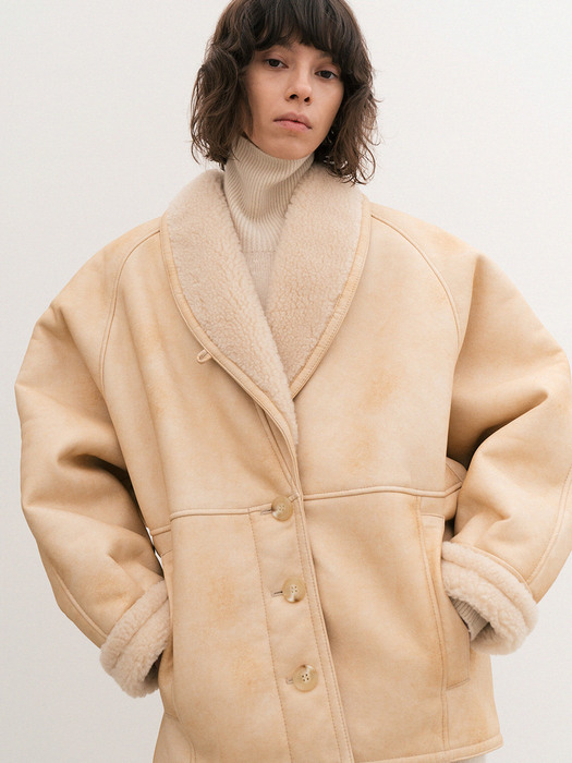 shawl collar shearing jacket (beige)