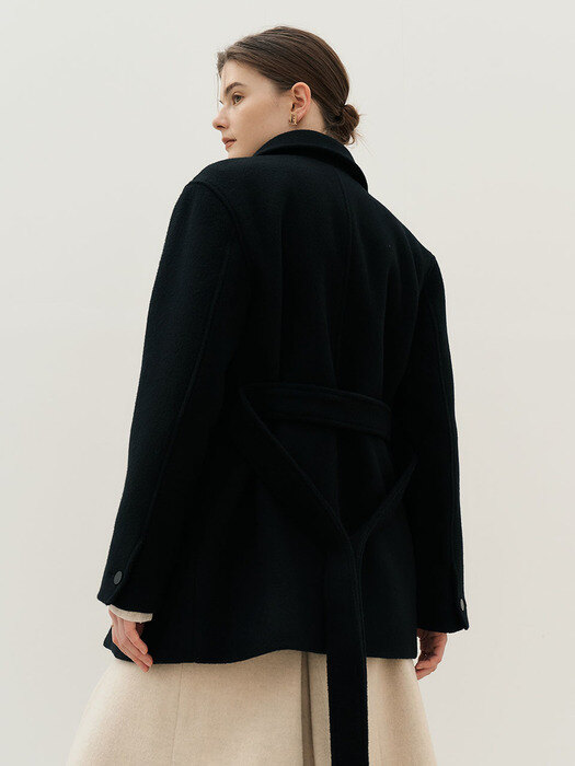 4W Cashmere-Blend Single Wool Coat (Black)