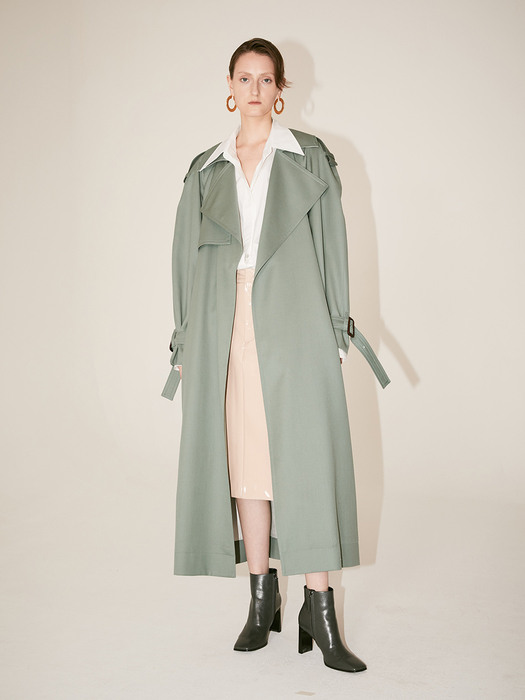 LE MUSEE_IVER Belted Wide Lapel Trench Coat_Green