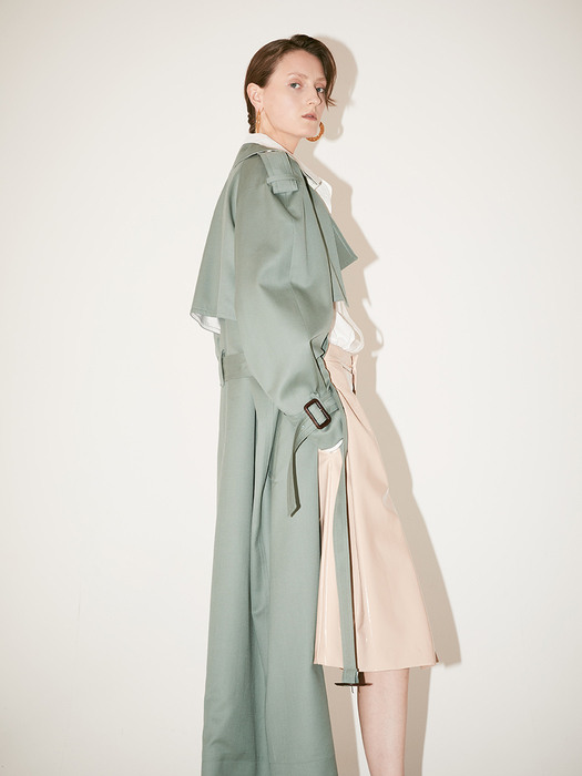 LE MUSEE_IVER Belted Wide Lapel Trench Coat_Green