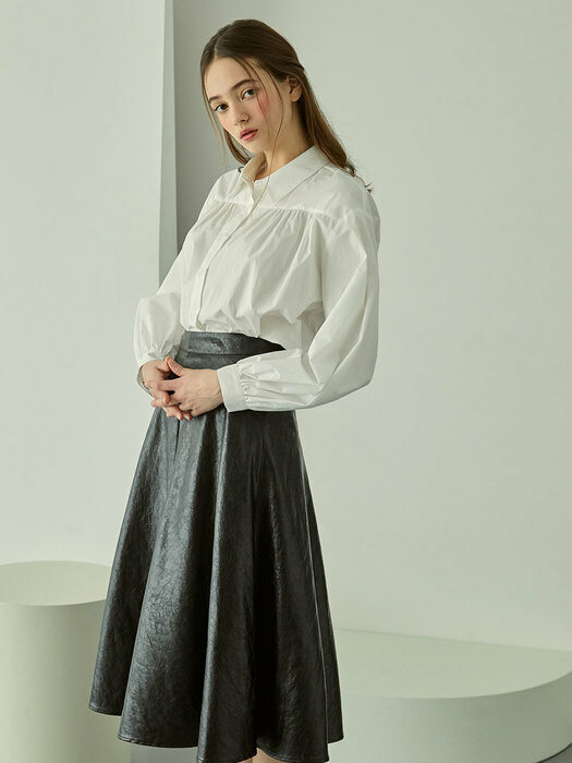 Flare Leather Long Skirt (Black)