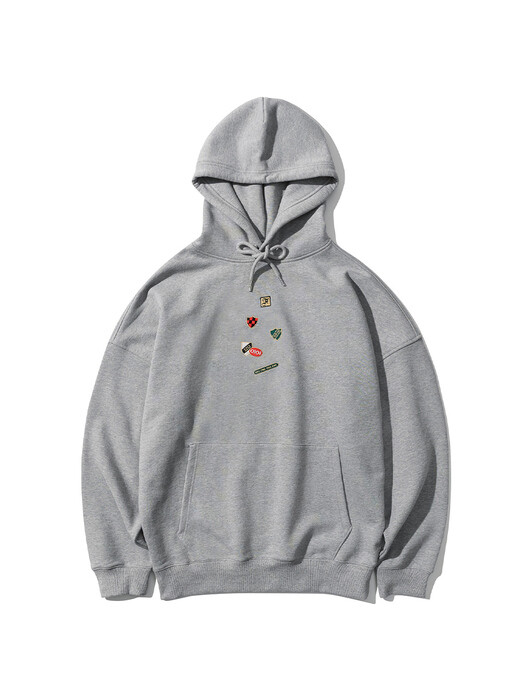 VARSITY BADGE EMBROIDERY HOODIE [GREY]