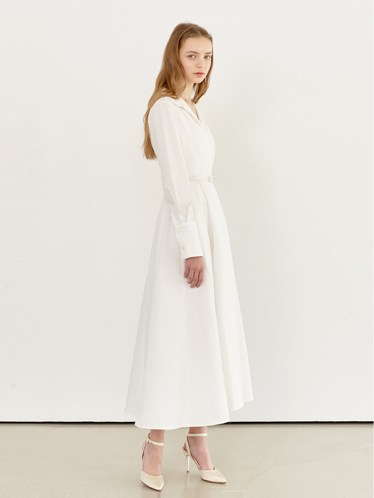 IRIS Notched collar flared maxi dress (Off white)