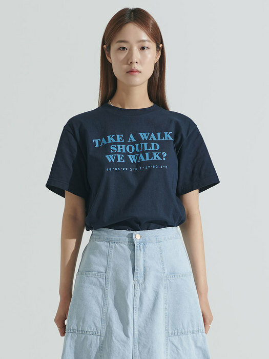 파리 레터링 오버핏 티셔츠 (네이비)