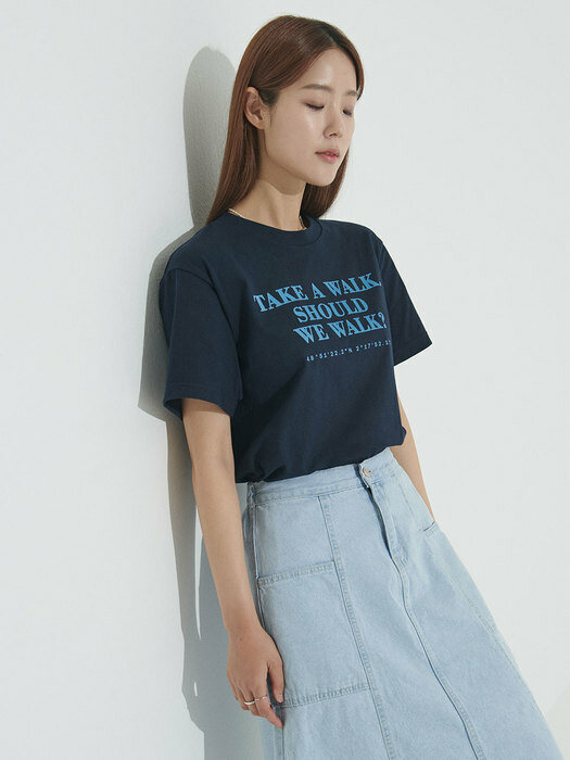 파리 레터링 오버핏 티셔츠 (네이비)