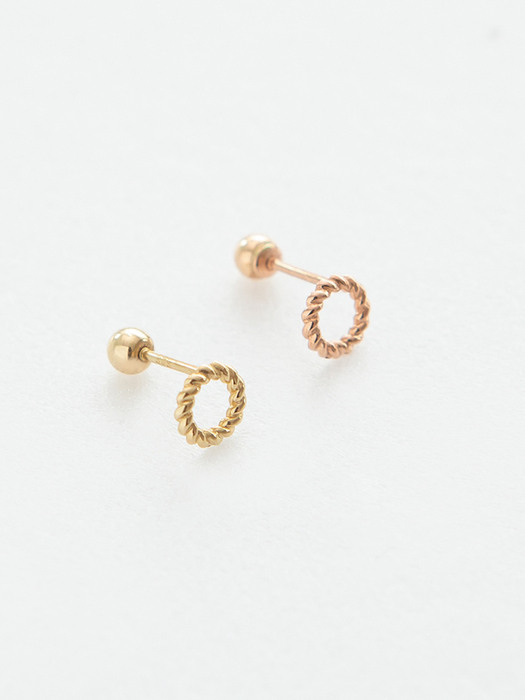14K Gold Twist Round Piercing Earrings (14k골드) s14