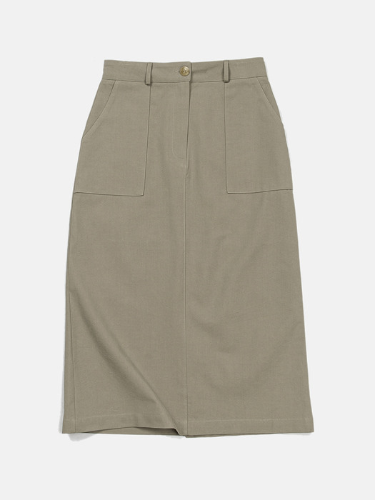Outpocket long skirt-khaki	