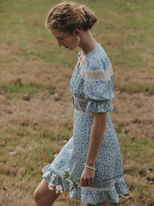 None Callor crochet puff dress sky blue