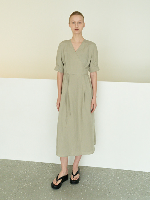 TOR LINEN TUCK WRAP DRESS_2 COLOR