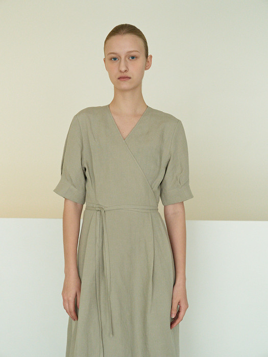 TOR LINEN TUCK WRAP DRESS_2 COLOR